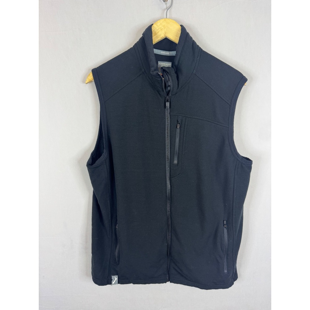 Icebreaker‎ Merino Mens RealFLEECE Full Zip Vest Black Large Wool Blend Hiking
